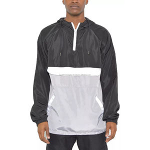 Active Lightweight Windbreaker Track Pullover Chaqueta con capucha Colorblock Quarter Zip Color Block Anorak con capucha Top Hombres Tallas grandes - Product Image 5