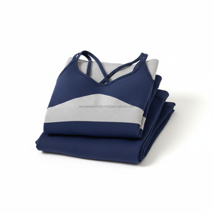 Ensemble de yoga sans couture 2 pièces personnalisé pour femme, soutien-gorge de sport bicolore à col en V et leggings taille haute, tenue de fitness pour la salle de sport - Product Image 6