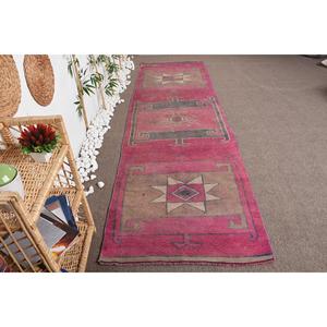 Vintage <b>Runner</b> Rug 3.2x11.4 ft, Turkish Herki <b>Red</b> Floral Wool Rug - Product Image 1
