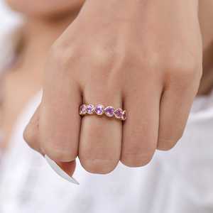Bague Éternité Orientale et Occidentale en Or Pur 14 carats avec Saphir Rose Naturel en Forme de Cœur, Sertie de Pierres Précieuses, Design Élégant pour Elle - Product Image 5
