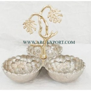 Tazón de comida grande martillado de Metal de calidad Superior con asas de hojas doradas para vajilla casera, tazones y platos para servir alimentos - Product Image 4