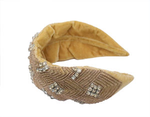 Diadema de Terciopelo Dorado con Cuentas Hecha a Mano, Diadema de Lujo con Cristales de Estrás para Mujer, Diseño Acolchado con Nudo 2026 - Product Image 2
