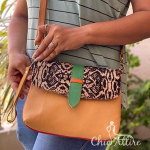 Sac à main en cuir véritable sac à bandoulière multicolore de style attrayant sac à main en cuir recyclé imprimé animal - Product Image 1