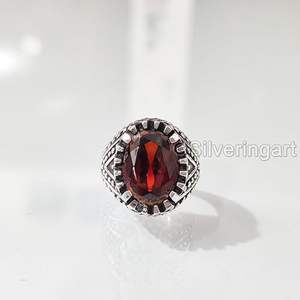 ขายส่งแหวนผู้ชายมาใหม่พลอยโกเมนธรรมชาติพลอยพลอย925สำหรับวันเกิด - Product Image 4