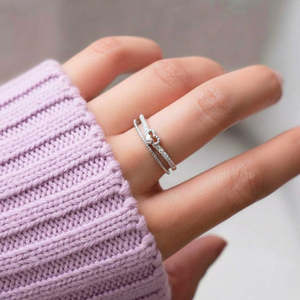 Anillo Romántico Zarkan Crown Heart de Plata de Ley con Baño de Rodio, Incrustaciones de Circonita y Perla, Joyería Fina para Uso Diario - Product Image 1