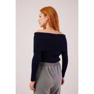 Pull en tricot bleu marine à col en V pour femmes, vente en gros - Product Image 1