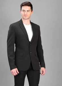 Exportateur indien de blazers formels classiques noirs pour hommes, coupe ajustée moderne pour les réunions professionnelles, en vente - Product Image 3