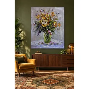 Impression sur toile Fida : Fleurs texturées sur fond lilas dans un vase en verre - Product Image 2