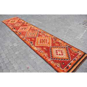 Alfombra Vintage, Alfombra Turca de 2.8x13.7 pies, Alfombra de Lana con Diseño Ombré Naranja - Product Image 2