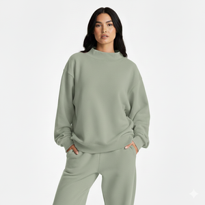 Casual <b>Women</b> Oversized Solid <b>Pattern</b> <b>Fleece</b> Mockneck Sweatshirt Winter Relaxed Fit Pullover Streetwear Front Logo Eco-Friendly - Product Image 1