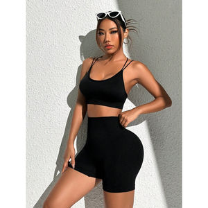 Conjunto de 2 piezas ligero para mujer de la mejor calidad, sujetador de Yoga sin espalda, Tops de entrenamiento, gimnasio, pantalones cortos de cintura alta para mujer, conjunto deportivo - Product Image 2