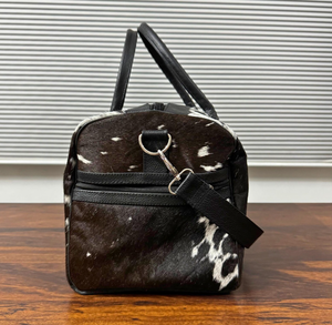 Sac de sport en cuir de vachette pur et authentique pour le week-end en cuir noir et blanc de luxe pour le sport de voyage-sac polochon pour hommes - Product Image 6