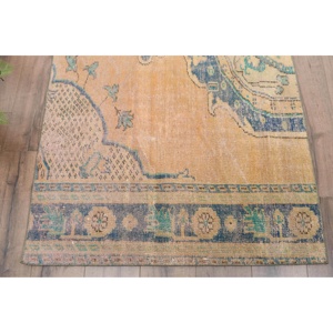 Turkish 3.5x6.4 ft Rug, Accent Vintage Rug, <b>Yellow</b> Bordered <b>Wool</b> Rug - Product Image 2