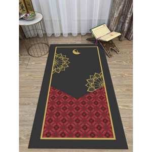 Tapis de prière islamique rouge et or : Tapis de culte musulman, tapis imprimé, tapis à poils doux - Product Image 5