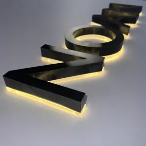 Spiegel Gouden Reclameborden Backlight Merk Logo Geborsteld Zilver Acryl Zakelijk Bord