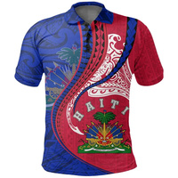 Polo d'été pour homme avec imprimé drapeau haïtien, motif graphique 3D, haut décontracté à manches courtes, coupe ample, col à revers boutonné, style urbain, taille 4XL