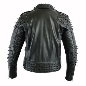 Veste en cuir cloutée de style noir pour hommes, vestes en cuir rock punk, veste en cuir cloutée - Product Image 6