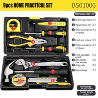 Kit d'outils complet pour la maison de 9 pièces avec marteau à griffes en acier, clé à molette réglable et testeur numérique pour les réparations de bricolage