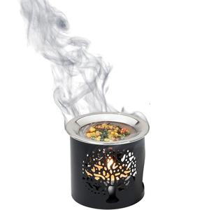 Brûleur d'encens moderne en résine métallique à motif géométrique noir avec grille en acier inoxydable, brûleur d'aromathérapie pour la méditation - Product Image 2