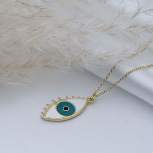 สีขาวและสีเทอร์ควอยซ์เคลือบตา Charm สร้อยคอขายส่งเครื่องประดับเงินแท้ 925 - Product Image 4