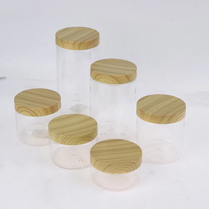 Clear <b>PET</b> Plastic Cosmetic Jar with Wood Grain Lid for Cream Balm Storage <b>Container</b> Refillable Packaging plastic <b>food</b> jar - Product Image 6