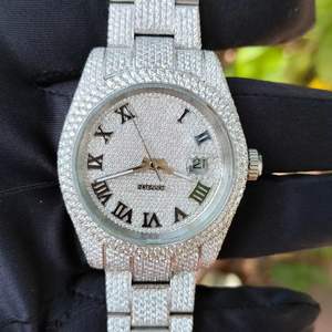 Alta calidad 20mm correa de acero inoxidable MOVIMIENTO automático lujoso estilo Hip Hop reloj número romano diamante nueva llegada - Product Image 1