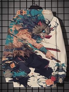 เสื้อฮู้ดดี้ผู้ชายคุณภาพสูง ผ้าฝ้าย 100% สำหรับฤดูหนาว พิมพ์ลายอนิเมะอินุสเกะตามสั่ง ดีไซน์โลโก้ด้านหน้า คอซิป - Product Image 2