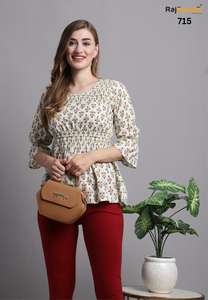 Kurti Corto de Algodón Indio con Estampado Digital en Relieve, Moda Maruti, Ropa Casual Exclusiva para Mujer, Top de Verano para Exportación - Product Image 3