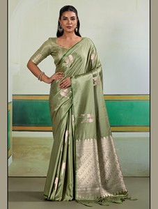 Premium Pure <b>Satin</b> Handloom Weaving Silk <b>Saree</b> Formal Party Wear with Silk Screen Printing - Product Image 3