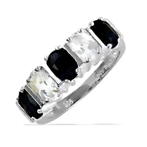 Bague en argent 925 avec pierre noire et blanche pour femmes - Bijoux fins - Product Image 3