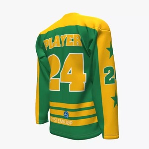 Maillot de hockey sur glace unisexe Manglerud Star Hockeyteam vert et jaune, col en V, manches longues, imprimé par transfert thermique, nom d'équipe personnalisé - Product Image 5