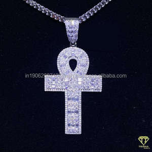 Pendentif Croix Ankh Glacé de Luxe Unisexe Étincelant VVS Lab Grown Diamond Crystal Jewelry Zirconia Hip Hop Style Déclaration Religieuse - Product Image 2