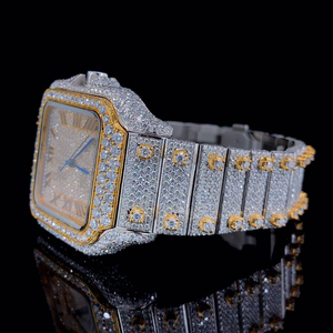 Montre pour homme en acier inoxydable de luxe, quartz, moissanite, diamant, éclat brillant, artisanat sophistiqué, origine indienne - Product Image 6