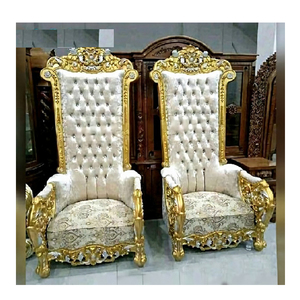 Silla de trono nupcial con respaldo alto, sofá tradicional hecho a mano de madera de teca clásica, fábrica de muebles de boda Golden Indian King Queen - Product Image 6