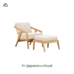 Ottoman moderne en teck massif fait à la main avec des pieds inclinés, confortable, portable, résistant à la décoloration, pour appartement, extérieur et hôtel - Product Image 1