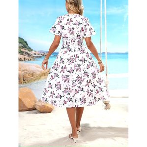 Vestido Midi de Punto Suprem con Estampado Floral y Cuello en V de Manga Corta para Mujer de Jane's, para Uso Diario Informal de Verano, Modelo 32715 - Product Image 5