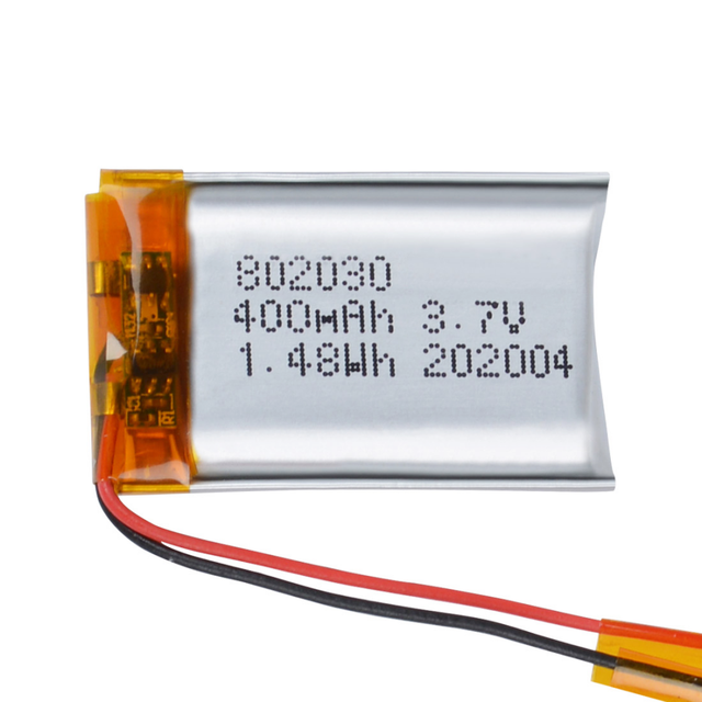 802030 3.7V Rechargeable Lithium Polymer Battery 400mAh with Wire Connector Flat LiPo Cells