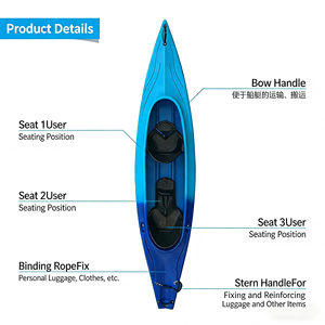 Kayak Reforzado y Engrosado de Plástico Rígido para 3 Personas, Estilo Cabina 2+1, Kayak Rotomoldeado de Plástico - Product Image 3