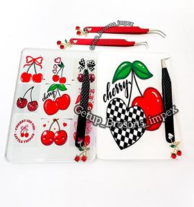 Nouveau Style Rouge & Noir Poudre Revêtement Extension De Cils Pince À Épiler Cherry Charms Avec Acrylique Cerise Personnalisé Lash Tile Disponible - Product Image 6