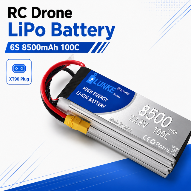 6S 8500mAh 100C LiPo Battery Pack for RC Drone UAV Airplane Boat Car with XT90 Connector High Discharge 102050