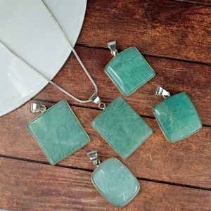 Amazonite Square Pendant Necklace AAA Quality <b>Crystal</b> <b>Jewelry</b> with Chain - Product Image 3