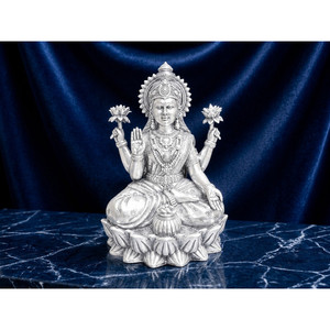 Ídolo de Lakshmi Chapado en Plata 999 de Jaipur Metals |   100% Latón |   8 x 6.5 x 11 cm |   268 g |   Templo y Regalos para el Hogar - Product Image 5