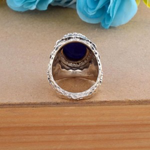 แหวน Lapis Lazuli 925เงินแท้สำหรับผู้ชายอัญมณีธรรมชาติทำด้วยมือเครื่องประดับวันครบรอบของขวัญแหวนคำแถลงสำหรับผู้หญิง - Product Image 3