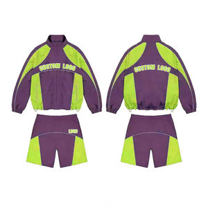 Ensemble deux pièces coupe-vent en nylon avec logo personnalisé pour hommes survêtement coupe-vent vestes et shorts à fermeture éclair pour hommes - Product Image 5