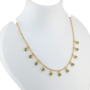 Pierre précieuse émeraude 14k or jaune lunette ensemble diamant naturel boule chaîne goutte collier ras du cou bijoux fins collier pour femmes - Product Image 2