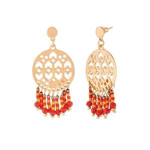 Urthn Beads <b>Fine</b> <b>Cuff</b> <b>Earrings</b> Maroon Gold Plated Dangler Style Festive Occasion - Product Image 1