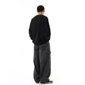 New Stylish Black Baggy Cargo <b>Jeans</b> Trousers <b>Men</b> Streetwear Casual Jogging <b>Wide</b> <b>leg</b> Oversize Old Money Acid Wash Denim Pants - Product Image 5