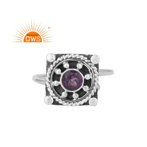 Fabricante de joyería de anillo apilable de piedras preciosas de amatista natural de plata esterlina oxidada de nuevo diseñador - Product Image 1