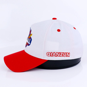 หมวกเบสบอลปีกโค้งสีขาวสีแดง5แผงปักลายสำหรับผู้ชายหมวกเบสบอลทีม - Product Image 4