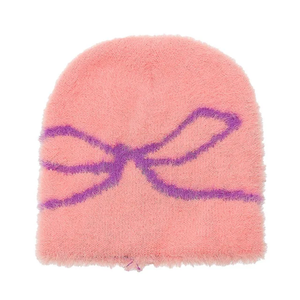 Gorro de invierno personalizado con logotipo Jacquard, gorro de mohair de punto mullido de terciopelo de gama alta, gorro de mohair cálido y peludo con piel de visón - Product Image 5
